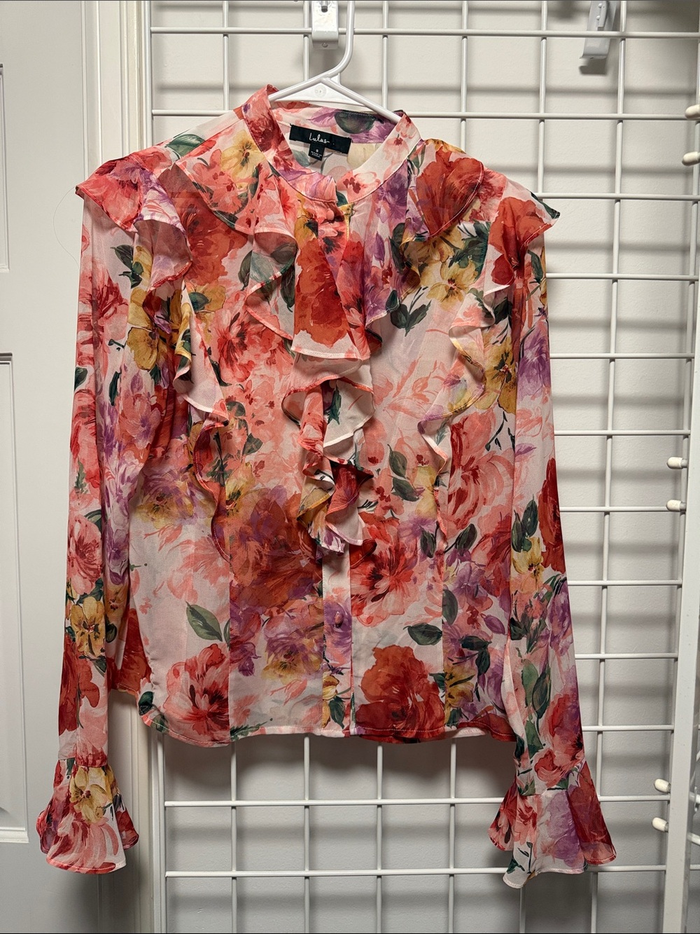 Lulu's Multicolor Floral Ruffle Button-Front Blouse - Picture 2 of 5